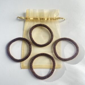 Lot Of 4 Sashka Co Glass-Beaded Roll-On Bracelet Multicolor Iridescent Beads